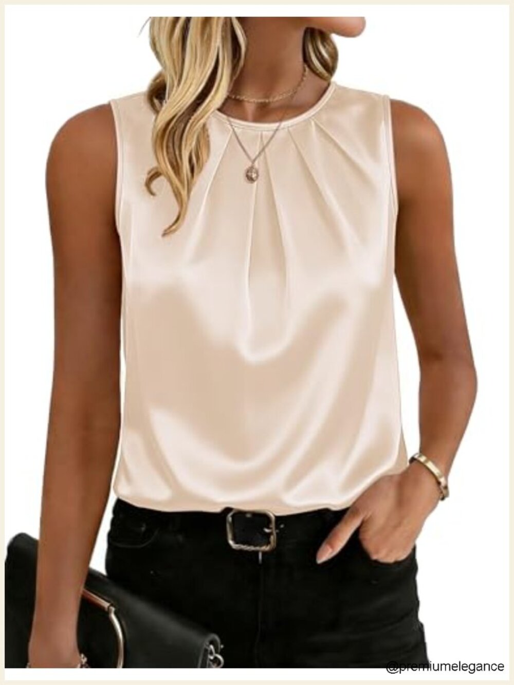 Silk Satin Tank Top Pleated Camisole Sleeveless Business Casual Blouse Office